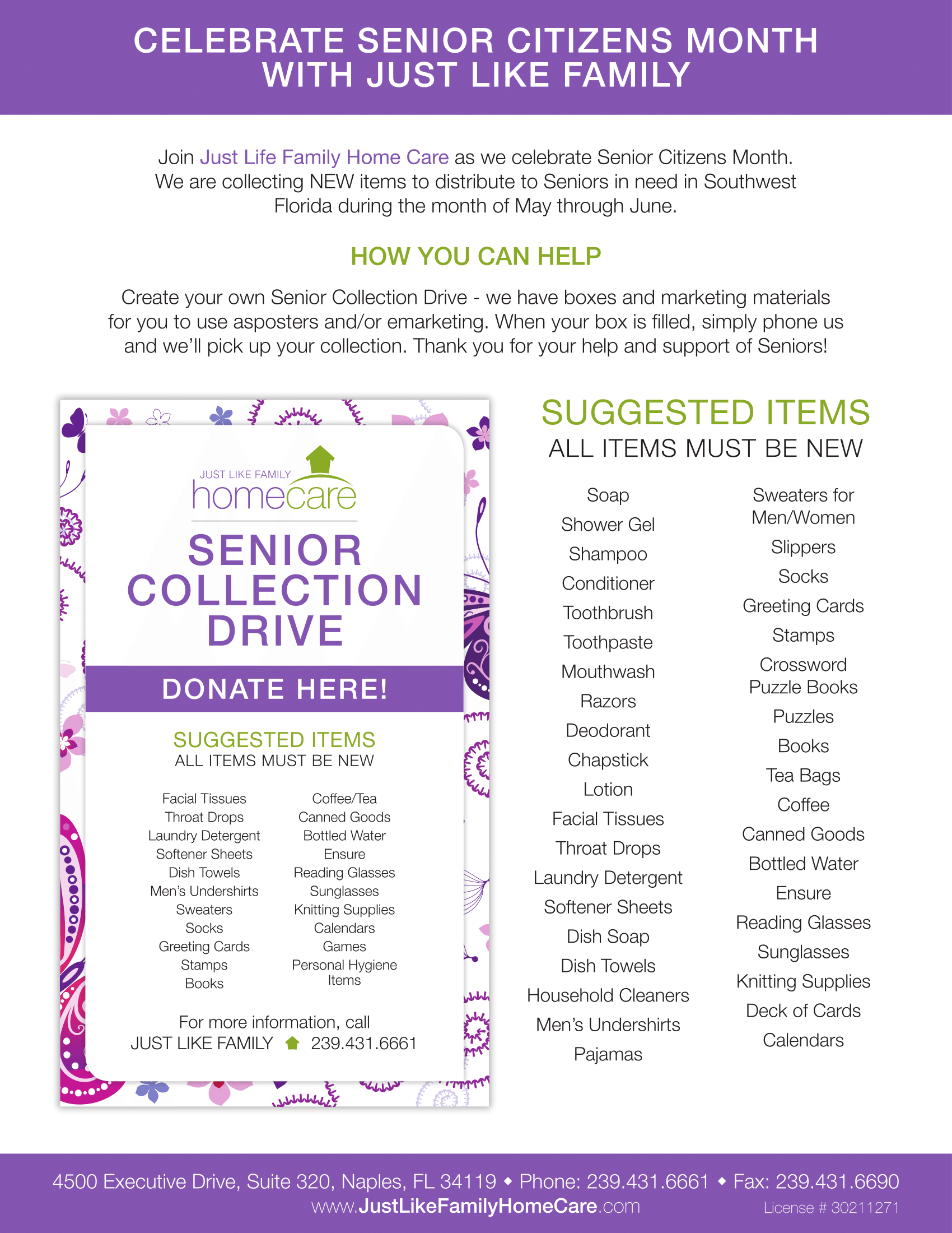 Just Like Family Senior Collection Drive
